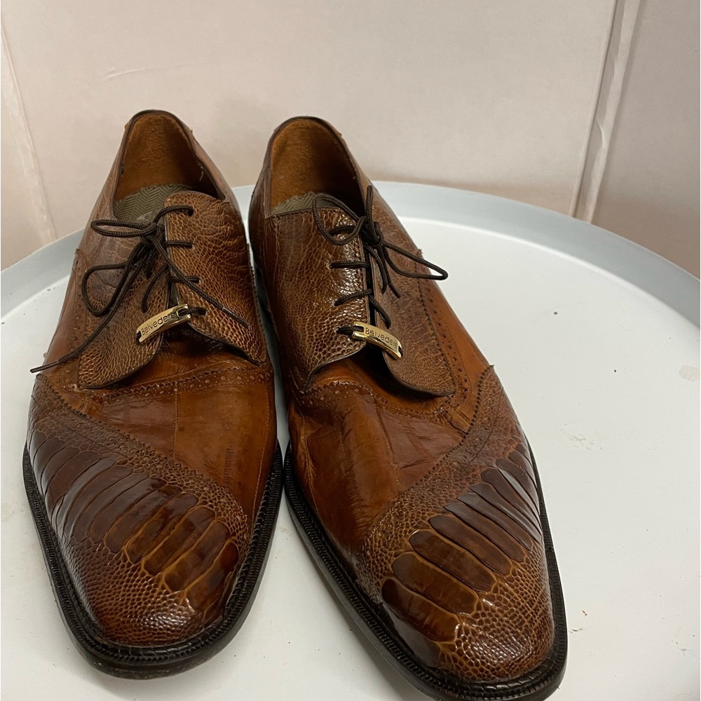 Brown alligator and Ostrich Leather Shoes Size 12 Preowned